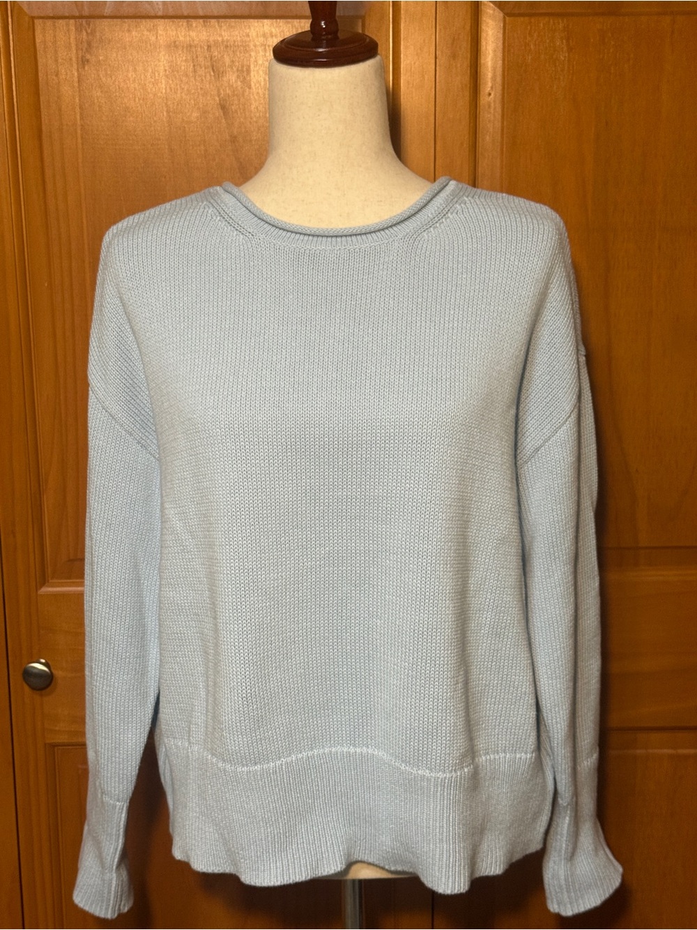 CeCe Light Blue Roll Neck Cotton Crewneck Knit Sweater